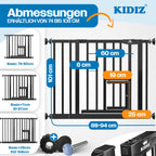 KIDIZ Absperrgitter zum Klemmen mit Katzenklappe, Türschutzgitter, Autoclose Kinder Treppengitter ohne Bohren | 90° Stopp Schutz, schwenkbar, Treppenschutzgitter, Schwarz, Breite: 88-94 cm
