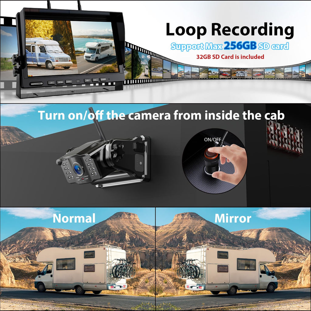 2 Magnetische Rückfahrkamera Kabellos, 10 Zoll 1080P FHD Monitor, 9600mAh Wiederaufladbare Akku, 1-Min Einrichtung, IP69K Wasserdicht Rückfahrkameras für Wohnmobile,Anhänger und LKWs