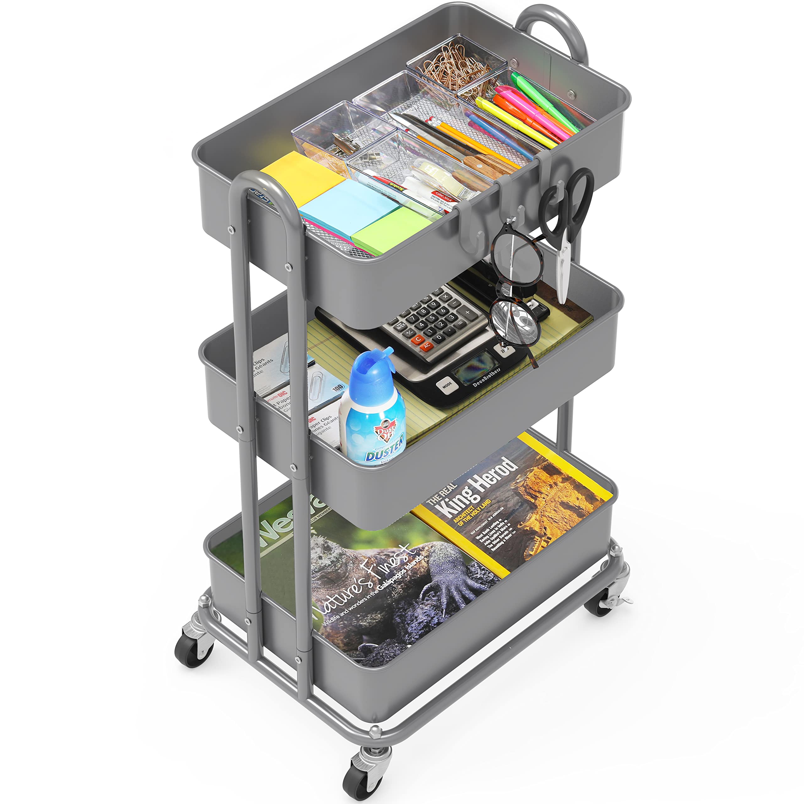 Simple Houseware Hochleistungs-Rollwagen mit 3 Ebenen aus Metall, Silber