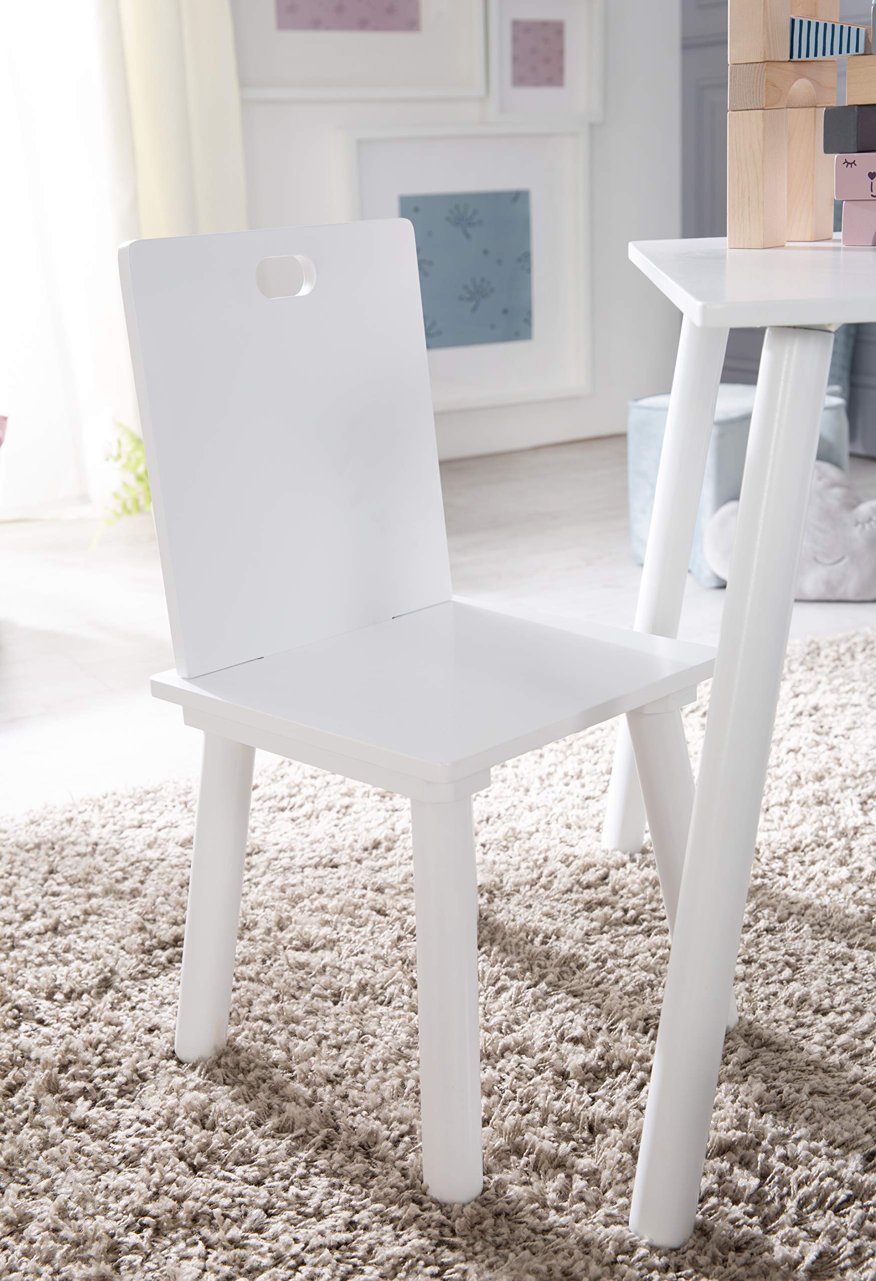 roba Kindersitzgruppe aus Holz - Kindermöbel Set aus 2 Kinderstühlen & 1 Tisch - Kindertisch Set für Kinderzimmer von Jungen & Mädchen - Weiß lackiert