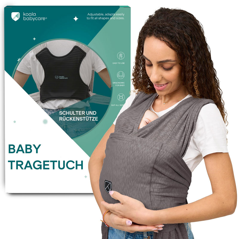 Koala Babycare Tragetuch Baby Neugeborene - Einfach Anzuziehen für Mütter und Väter - Babytrage Multi-Use Bis 9kg - Babytragetuch Anthrazitgrau