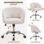 Yaheetech Schminkstuhl mit Samtbezug, Schreibtischstuhl mit Armlehnen, Drehstuhl mit Rollen, Höhenverstellbar Homeoffice Stuhl, Bürosessel mit Schaukelfunktion, drehbar Polsterstuhl Cremeweiß