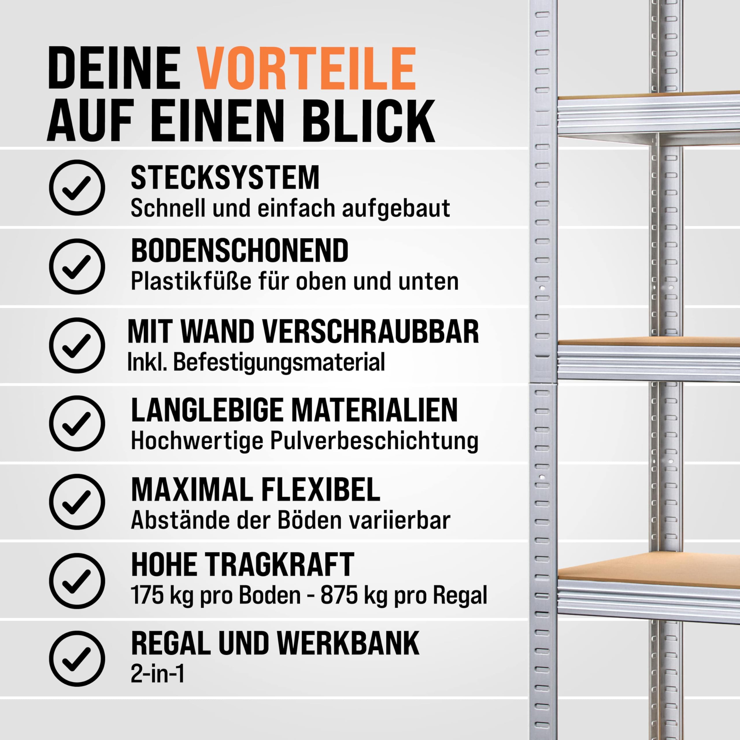 Monzana® 2X Schwerlastregal 180x90x40cm Befestigungsmaterial 1750kg 10 MDF-Platten Kellerregal Lagerregal Steckregal Metallregal Werkstattregal Silber
