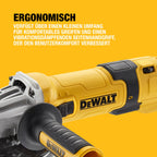 DEWALT 125 mm Winkelschleifer mit Beton-Oberflächenset DWE4257KT-QS (1.500 Watt, Epoxyd-Harz gepanzerte Wicklung, Sanftanlauf, mit 125mm Staubhaube, Bügelgriff und Diamant-Topfscheibe), DWE4257KT-QS