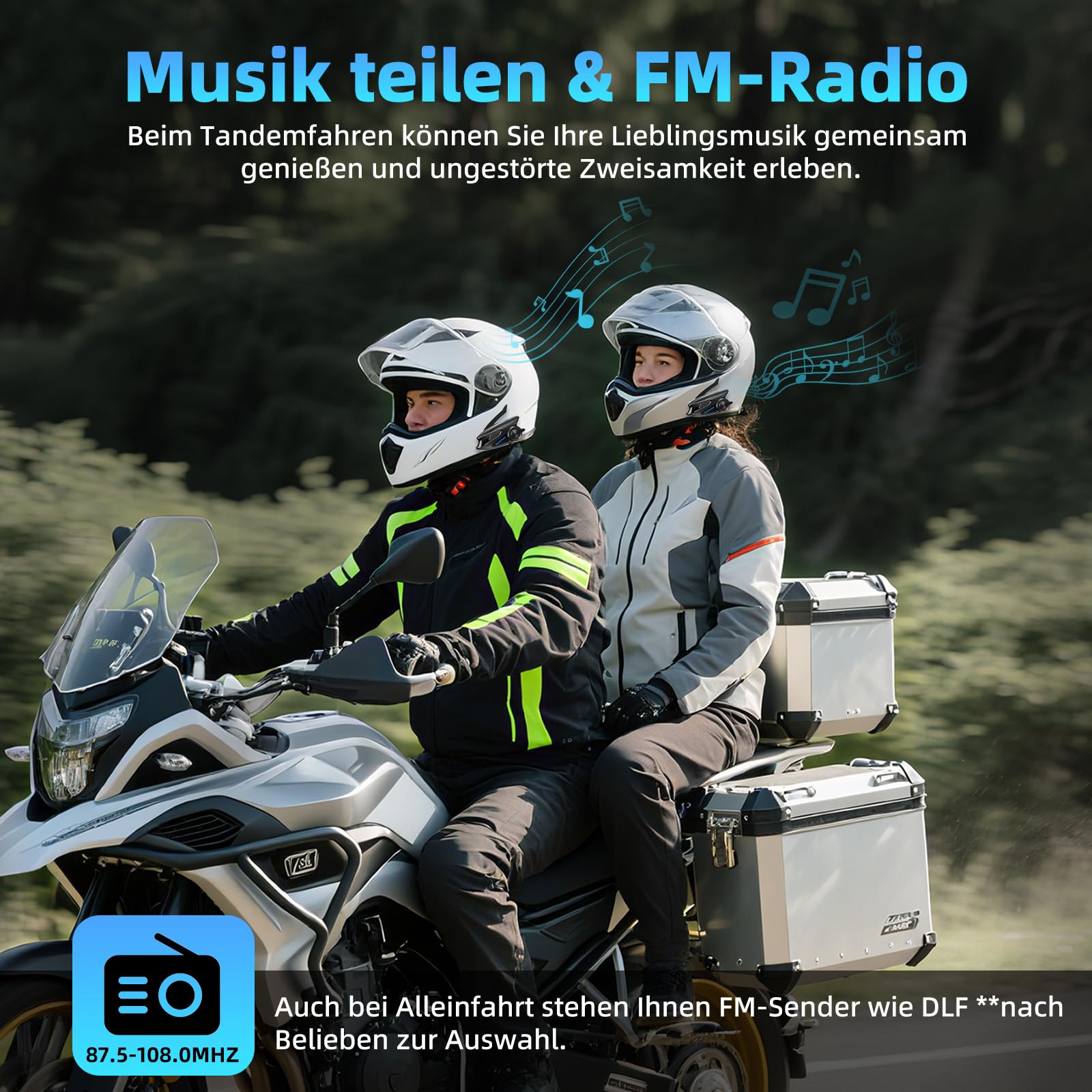 WAYXIN X6S Motorrad Intercom,integriertem Mesh Intercom System, Dual-Chip für Audio-Multitasking Kopfhörer,Helm Headset für bis zu 8 Motorräder,mit HiFi/Musik Teilen/FM/AI Sprache (Schwarz-2pcs)