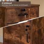 TUKAILAI Rollcontainer Abschließbar mit 3 Schubladen, Lagerung Fach und Offene Regale, Aktenschrank, Büroschrank mit Rollen, Dokumente in DIN-A4, Legal, Letter-Format, Büromöbel, braun