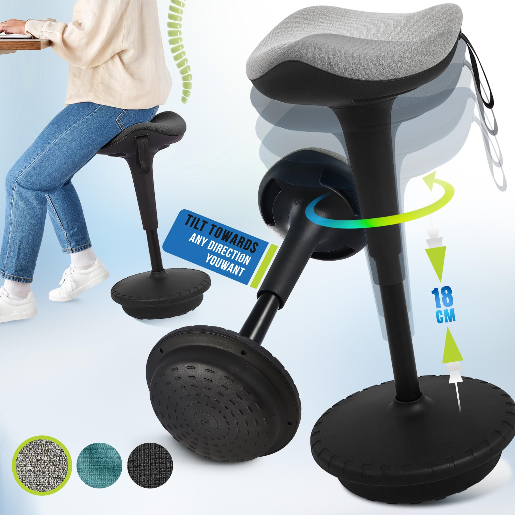 IWMH Ergonomischer Arbeitshocker, Hochverstellbare Stehhilfe, Atmungsaktiver Sitz-Steh-Hocker 360° Drehbar, Ergonomische Stehhocker Büro, Grau (Grau)