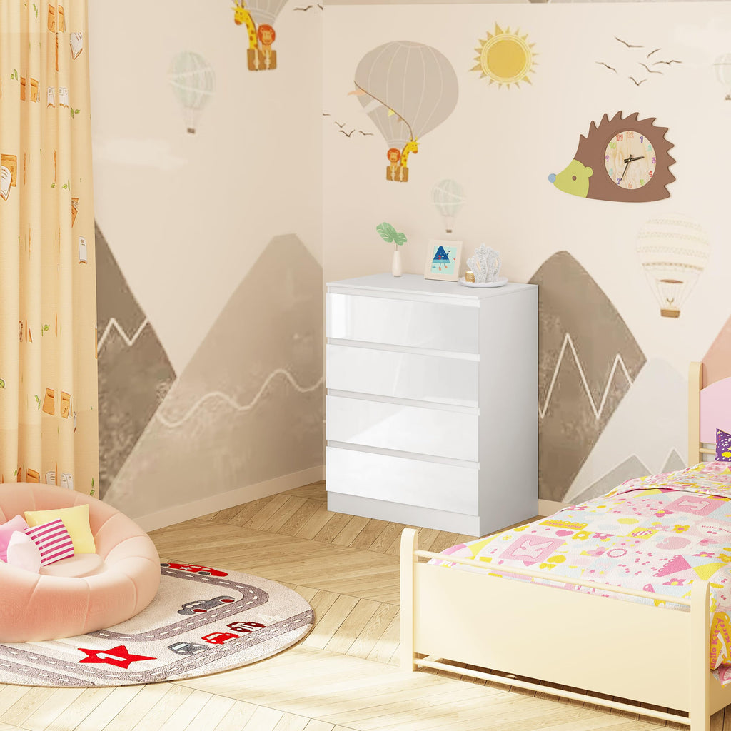WOLTU Wickelkommode mit abnehmbarem Wickelaufsatz, Wickeltisch Baby, Wickelregal, Kommode mit 4 Schubladen, Höhe 110 cm, Weiß + Hochglanz