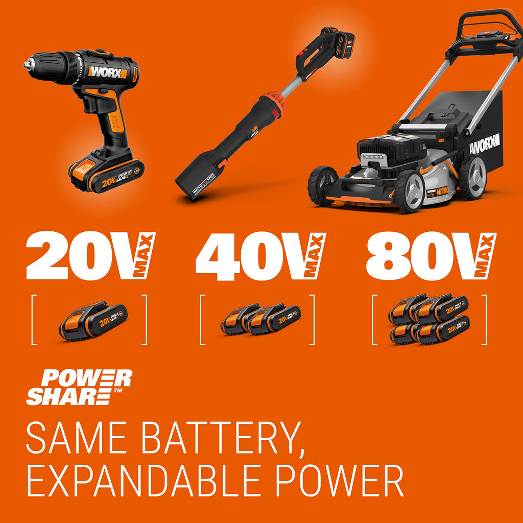 WORX WA3644 Original PowerShare Pro Akku 20V - 4,0 Ah Li-Ion, wiederaufladbar - mehr Sicherheit & längere Laufzeit - mit LED-Anzeige - Innovative Heatshield-Technologie - passend für alle WORX Geräte