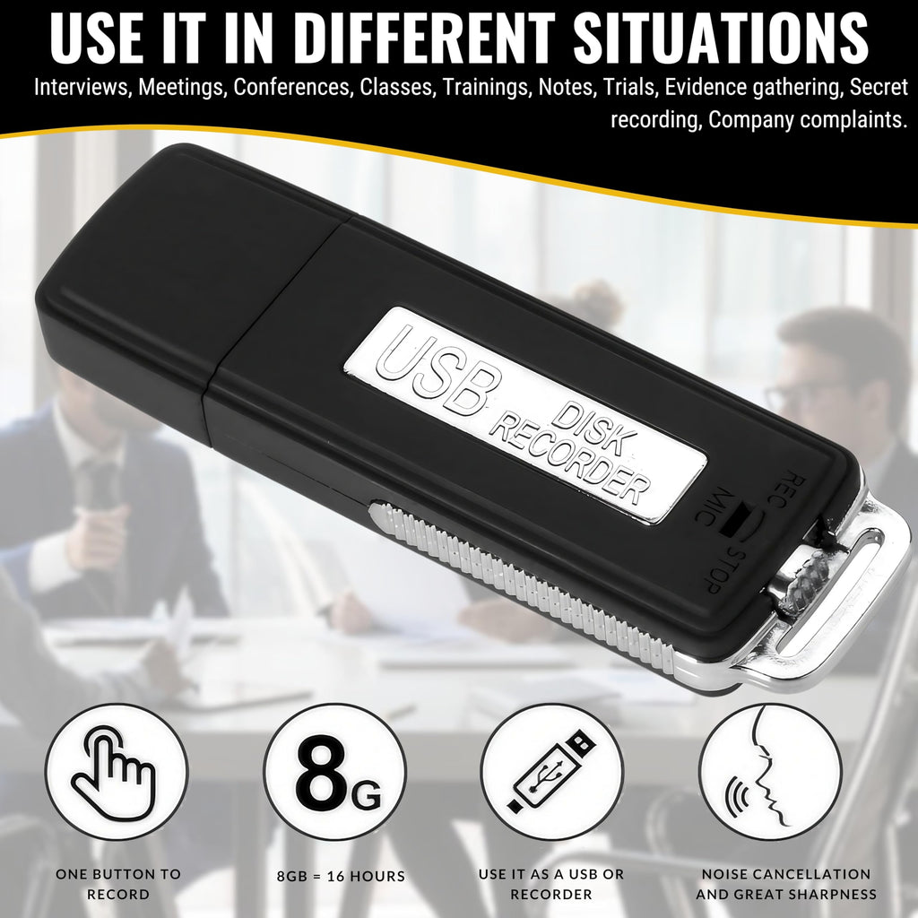Digitales Diktiergerät, USB, Mini-Sprachaufnahme, Spion, 8 GB, kleiner Spion, USB, für Meetings, Interviews, Konferenzen, Unterricht, mit Speicher für mehrere Stunden Aufnahmezeit ST-1