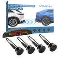 VSG24 Premium Einparkhilfe hinten mit Display zum nachrüsten am Auto, PDC Parksensoren hinten mit Stecksystem für einfachste Montage - 4 Rückfahrwarner Sensoren Parkhilfe Nachrüstsatz Schwarz