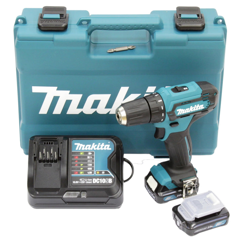 Makita DF333DSAE Akku-Bohrschrauber 12 V max. / 2,0 Ah, 2 Akkus + Ladegerät im Transportkoffer, Schwarz, Blau
