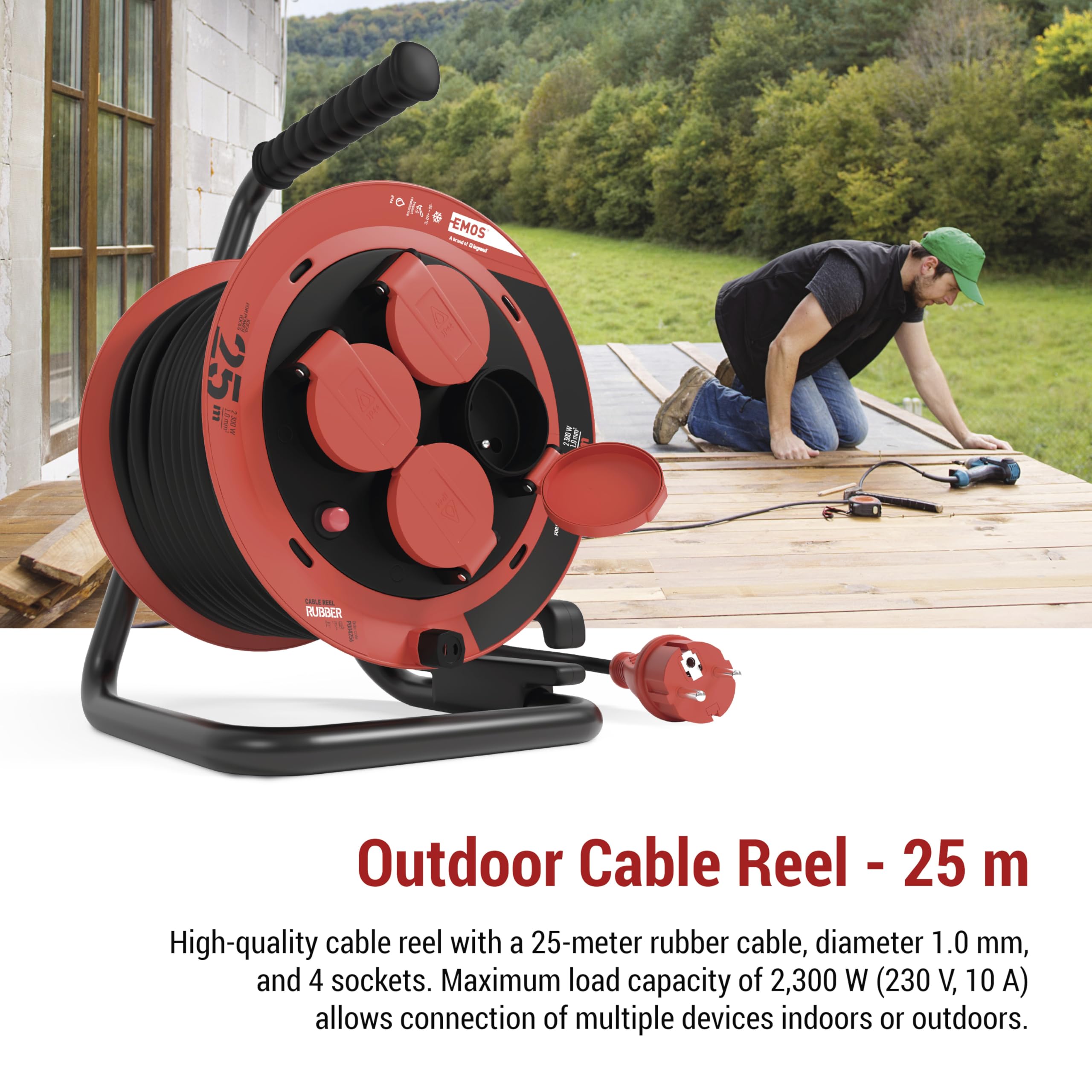 EMOS - Kabeltrommel 25m in FRENCH Standard - 1,0 mm2 - IP44 für Außenbereich
