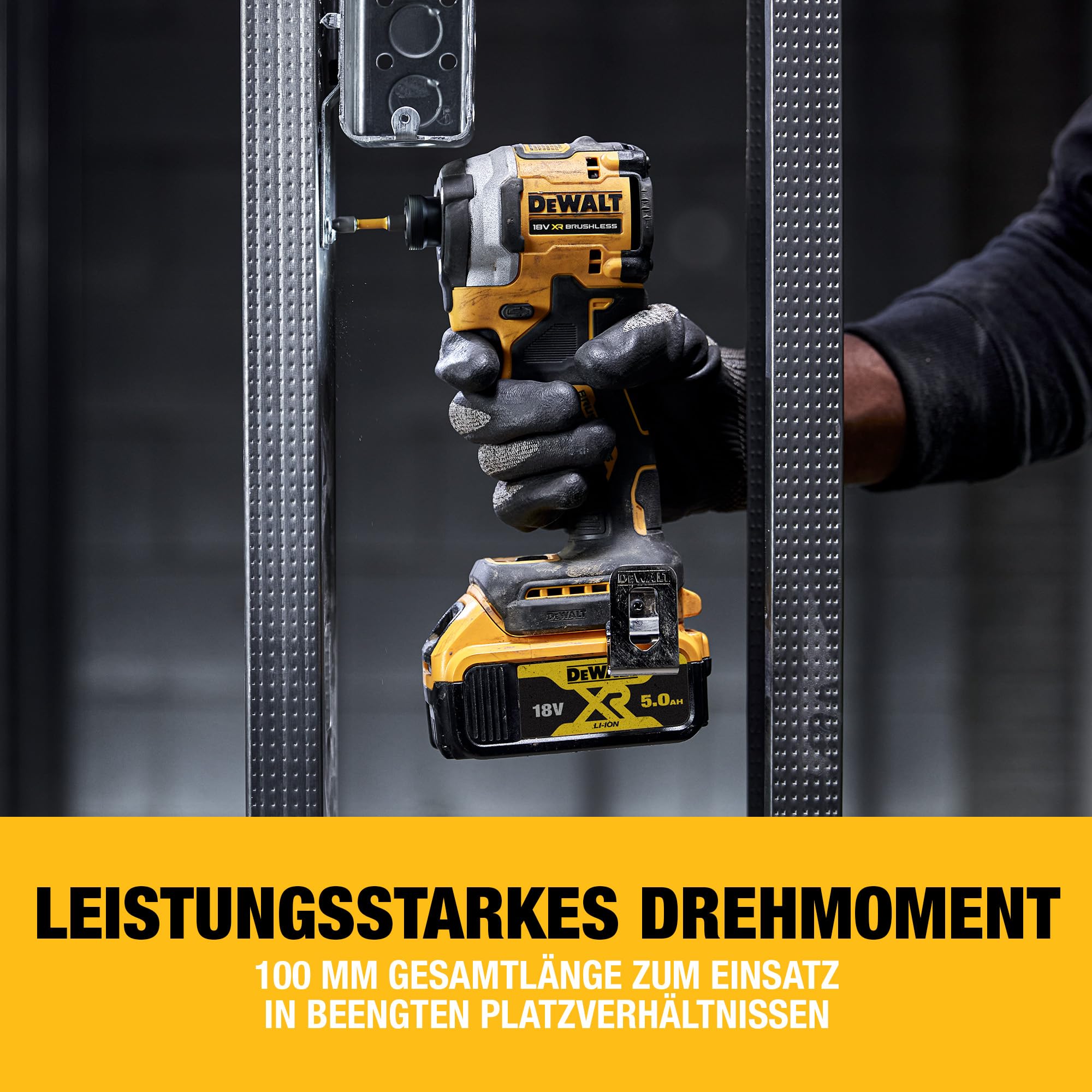 DEWALT 18 Volt Akku-Schlagschrauber (1/4“) (bürstenloser Motor, für schwere Schraubarbeiten, Dreh- und Schlagzahl sowie Drehmoment über 3 Stufen einstellbar, ohne Akku und Ladegerät), DCF850N-XJ