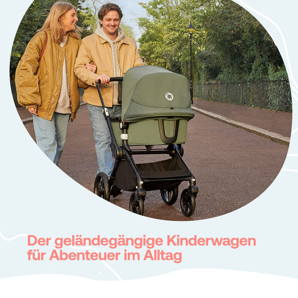 Bugaboo Fox Cub Kinderwagen für jedes Gelände, leichter und stabiler Kinderwagen, strapazierfähiges Design und extragroßes Sonnendach, einteilig und selbststehend faltbar, Schwarz