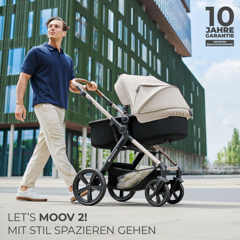 Kinderkraft MOOV2 AIR Kinderwagen 3 in 1 Kinderwagenset bis 22 kg mit Kindersitz I-SIZE 40-75 cm, Buggy Funktion, Liegeposition verstellbar, Große ausziehbare Verdeck, Aufblasbare Räder, Schwarz