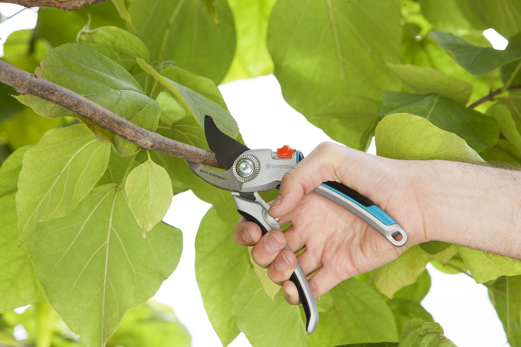 Gardena Gartenschere Alu B/L: Pflanzenschonende Baumschere mit Bypass-Schneide für Äste und Zweige bis 25 mm Durchmesser, robuste Alugriffe, auswechselbare Klinge, nachstellbares Gewerbe (8906-20)
