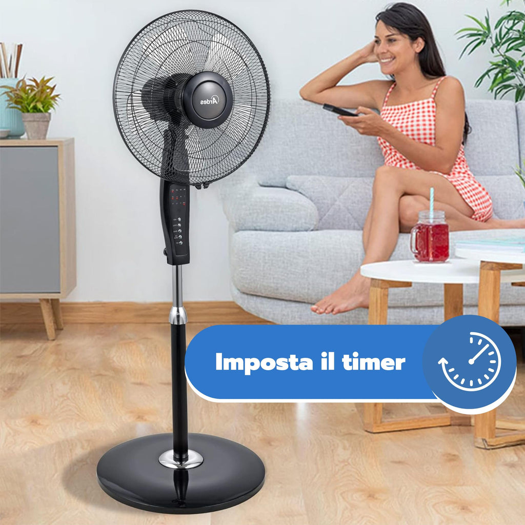 ARDES - AR5S40PBR Standventilator, mit Fernbedienung und Timer, leise und leistungsstark, 5 Flügel, 40 cm, oszillierend, mit verstellbarer Höhe und Neigung, 3 Geschwindigkeitsstufen