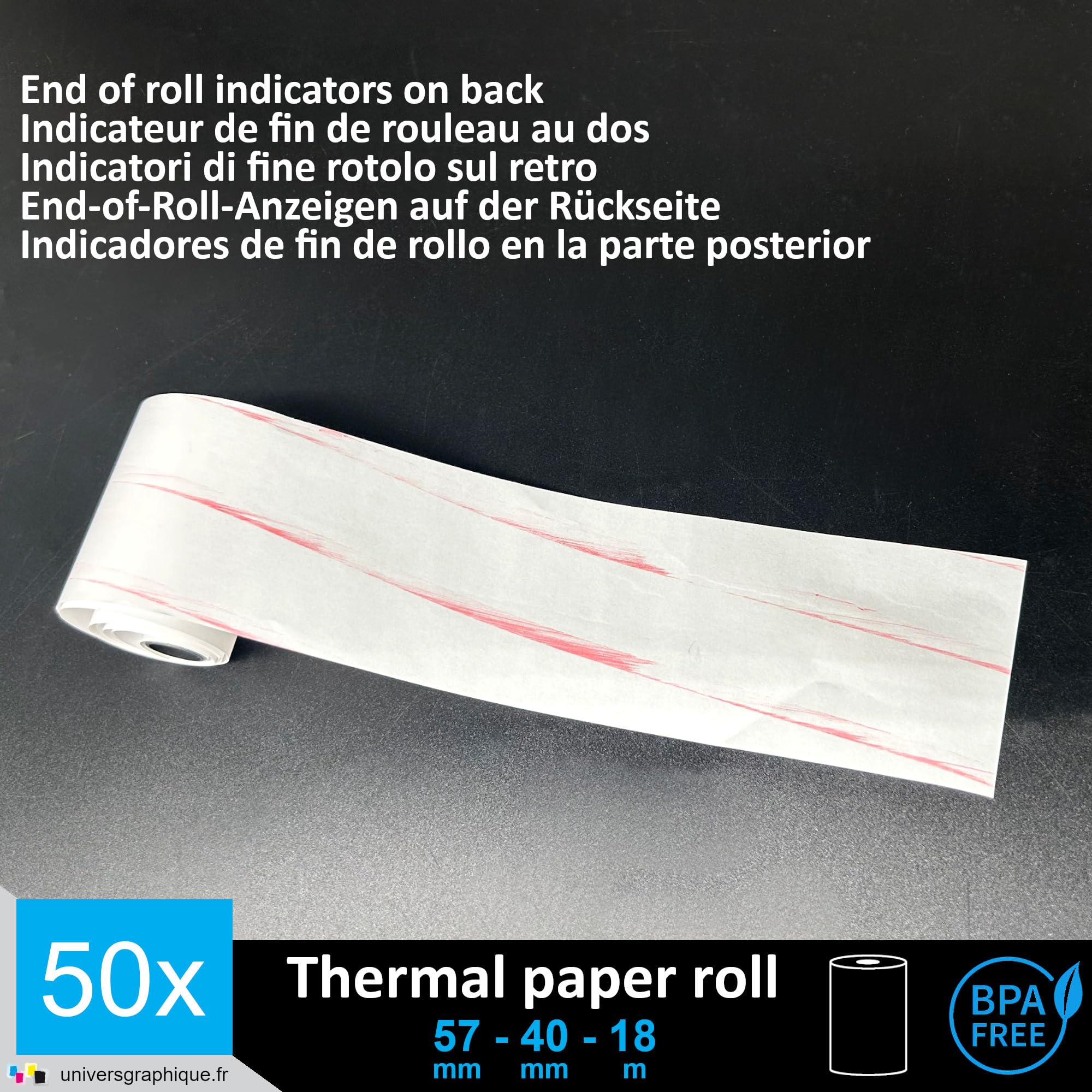 50 EC-Cash Thermorollen 57 x 40 x 12 für EC-Geräte mit Thermodrucker, Thermopapier EC-Cash Bonrolle, Bisphenol-A frei Ø40 mm