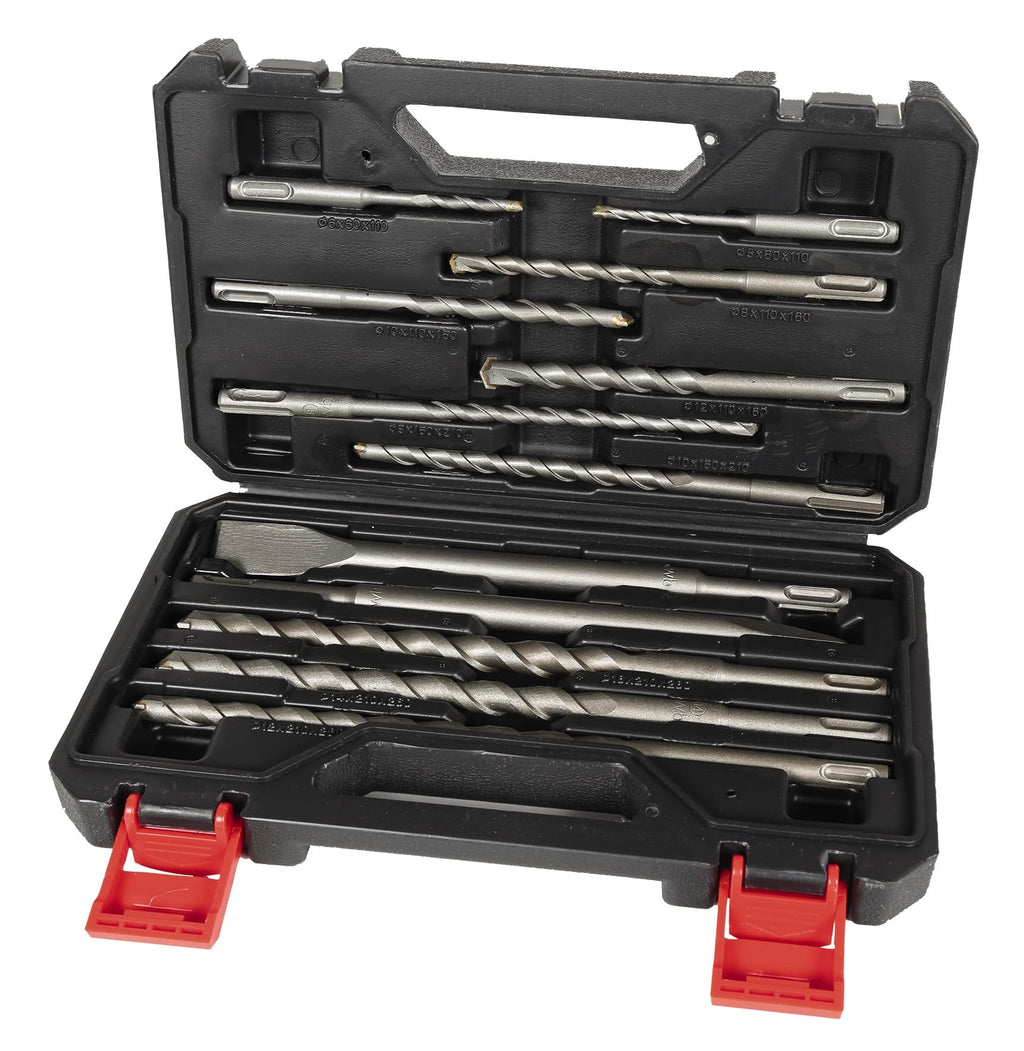 Original Einhell 12-tlg. SDS-plus Bohrer-Meißel-Set (Bohrhammer-Zubehör, inkl. 10x Steinbohrer, 1x Flachmeißel, 1x Spitzmeißel, im praktischen Koffer)