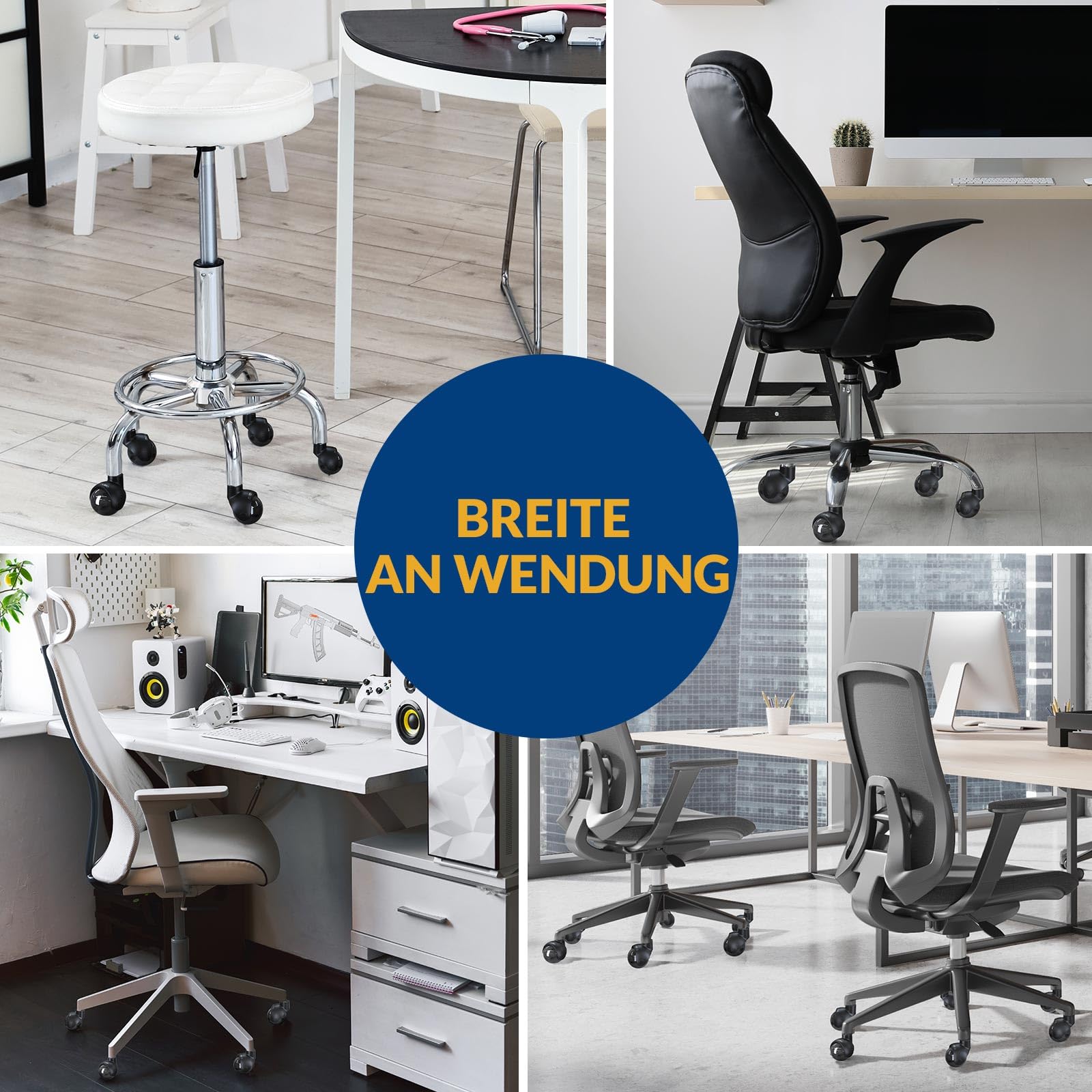 COSYLAND Bürostuhl Rollen 5er-Set 10x22 mm, Gummi Ersatzrollen für Bürostühle, leise Stuhlrollen für Parkett, Teppich & Hartboden (Nur für 1-KEA geeignet)