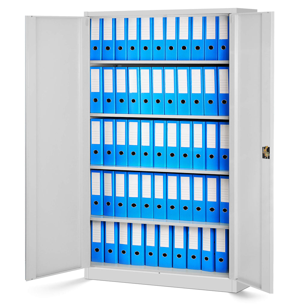 Jan Nowak 2er Set Aktenschrank XXL C001II Büroschrank Metallschrank Flügeltüren Stahlblech Pulverbeschichtung 185 cm x 115 cm x 40 cm (grau/grau)