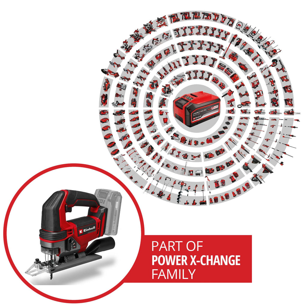 Einhell Akku-Stichsäge TE-JS 18/100 Li-Solo Power X-Change (18 V, 100 mm Schnitttiefe in Holz, 26 mm Hubhöhe, max. 45° Schrägschnitte, inkl. Sägeblatt, ohne Akku)