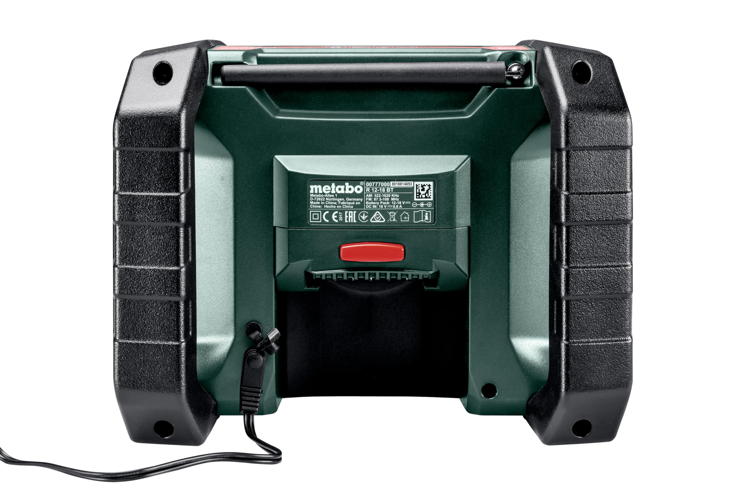metabo Akku-Baustellenradio R 12-18 DAB+ BT – 600778850 – Robustes Radio mit digitalem DAB+ Empfang, Bluetooth und hoher Klangqualität – Inklusive Netzkabel – Ohne Akku