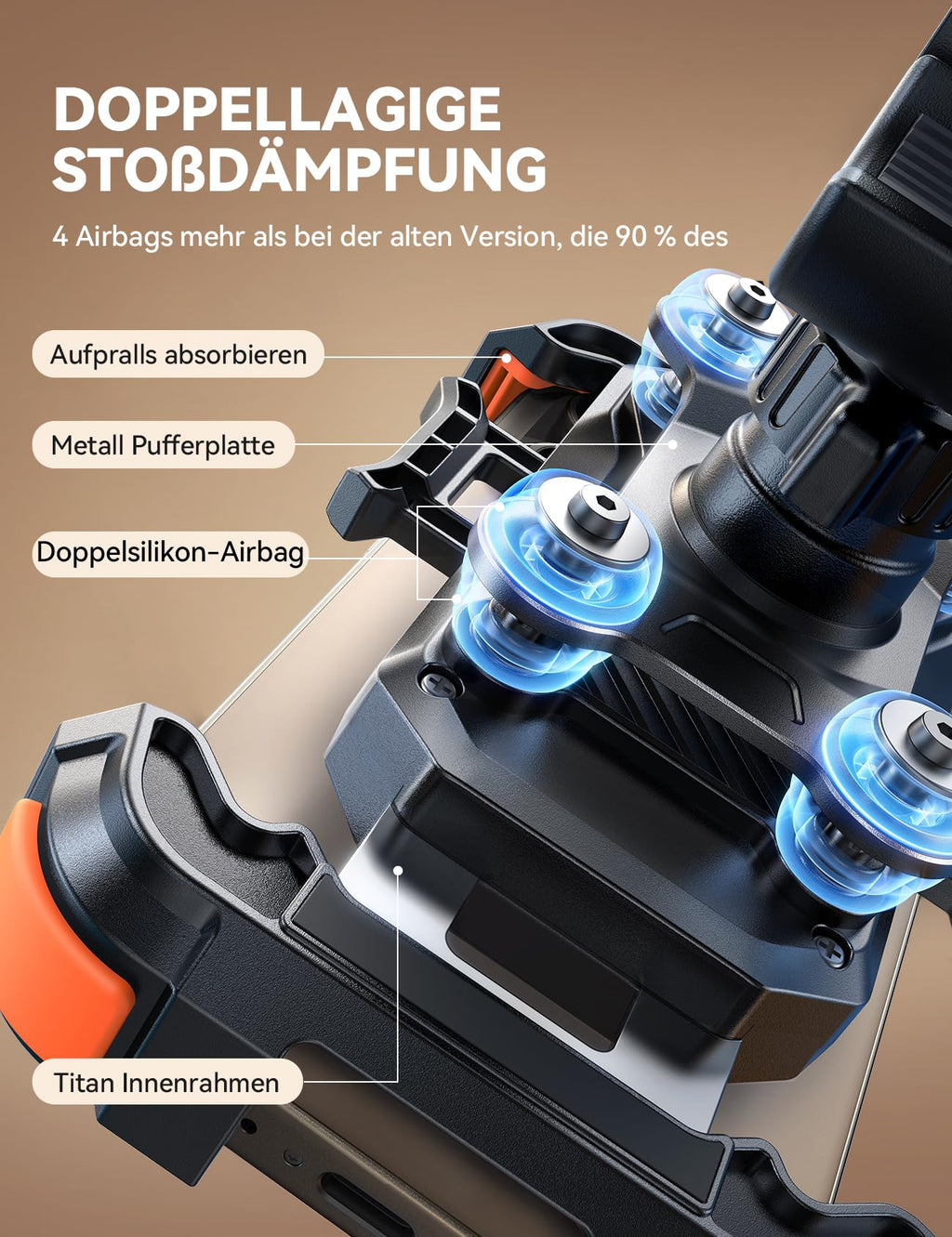 JOYROOM Handyhalterung Motorrad [Doppelt Vibrationsgedämpft] Handyhalter Fahrrad [Mit einem klick öffnen] Handy Halterung 360° Drehbar Lenker Halter für iPhone 16/15/14/13 Samsung S24/S23 Orange