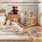 COSYLAND 8-in-1 Montessori Klettergerüst Indoor ab 1 Jahr – Kletterdreieck mit Rutsche, Kletterbogen & Kletterturm, Klassischer Regenbogen – Indoor Klettergerüst für Kinder, Baby Klettern Indoor