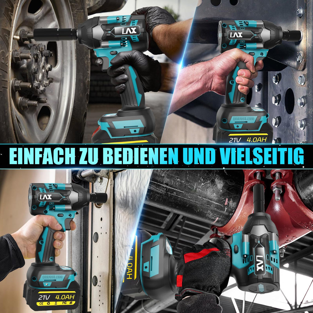 Schlagschrauber Akku 1000Nm für Makita 18V Batterie 3000RPM mit 2pcs 21V 4,0Ah Akku 1/2 Zoll Bürstenloser mit 6 Schlagbuchsen für Schraube und Mutter Auto LKW Reifen Removal