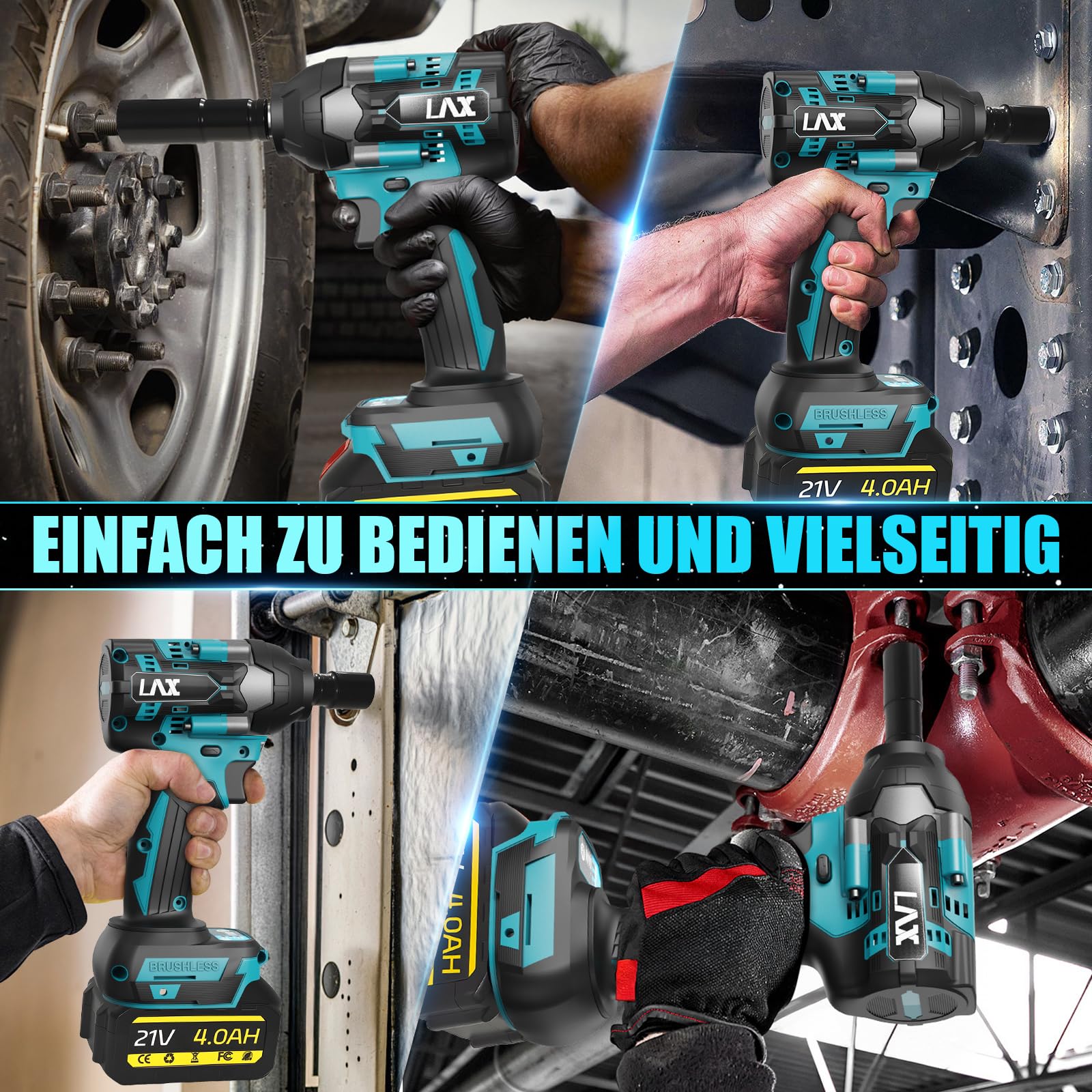 Schlagschrauber Akku 1000Nm für Makita 18V Batterie 3000RPM mit 2pcs 21V 4,0Ah Akku 1/2 Zoll Bürstenloser mit 6 Schlagbuchsen für Schraube und Mutter Auto LKW Reifen Removal