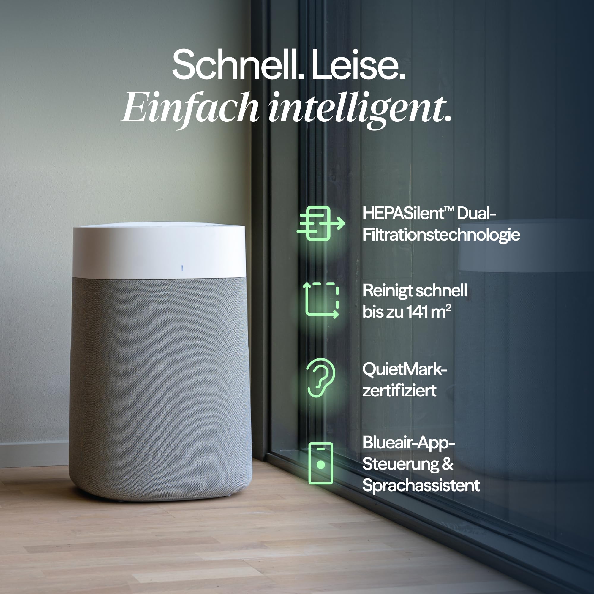 BLUEAIR Blue Pure 211i Max Luftreiniger für große Räume bis 141 m² – Smart, leise, mit HEPASilent-Technologie – entfernt Allergene, Tierhaare, Rauch, Staub und Schimmel – ideal für Zuhause & Haustiere