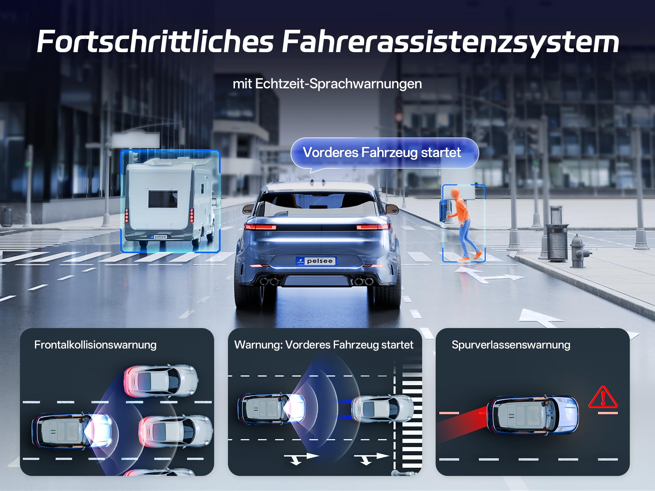Pelsee S12 Pro 12" Spiegel Dashcam Mit STARVIS 2 Sensor, 4K Dashcam Auto Vorne Hinten Mit 5,8 GHz WiFi, Touchscreen Rückspiegel Rückfahrkamera Mit ADAS & BSD, GPS, Farb-Nachtsicht, 64GB Karte