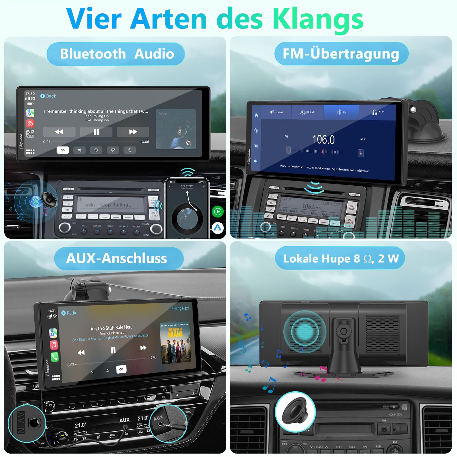 Carpuride V92 Tragbares Autoradio Kabellos Carplay & Android Auto, 10,26 Zoll 1080P HD Touchscreen Radio mit BT 5.0, Mirror Link Halterung Truck RV Armaturenbrett
