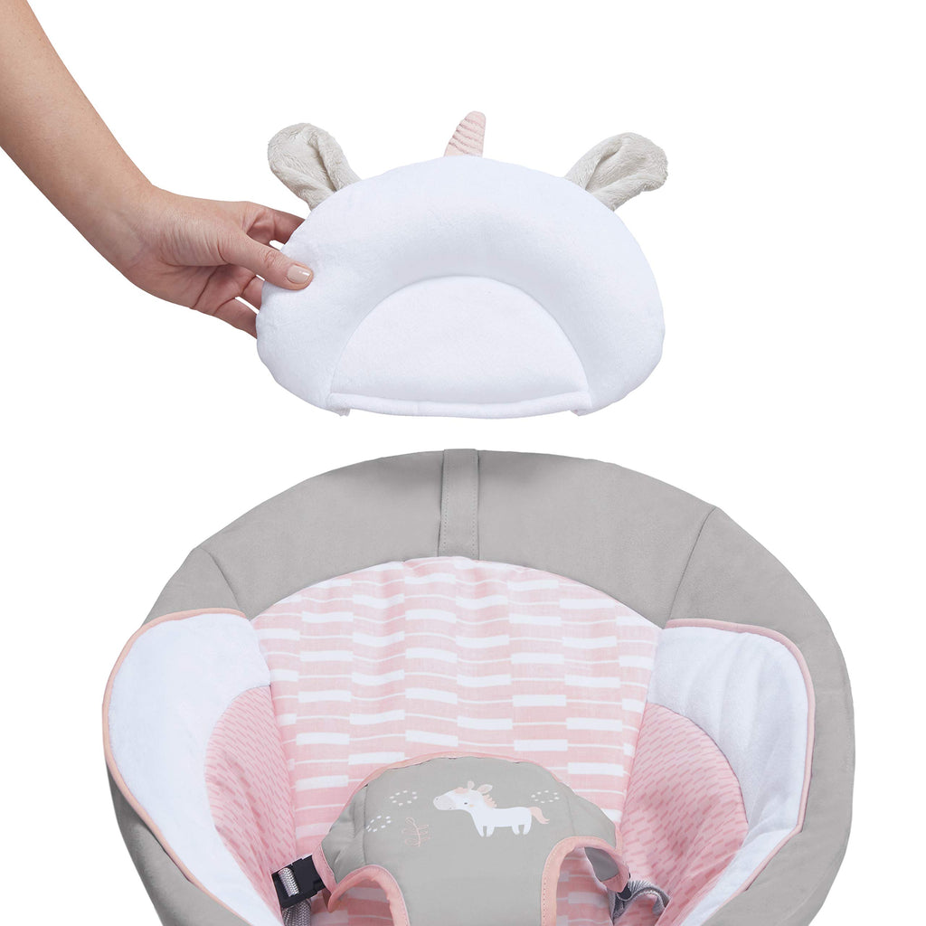Ingenuity, Babywippe Babyschaukel mit Vibration und 8 Melodien, abnehmbare spielbogen, gepolsterter Kopfstütze, Sicherheitsgurt, Babysitz ,Lautstärkeregler, grau / rosa, ab der Geburt bis 9kg