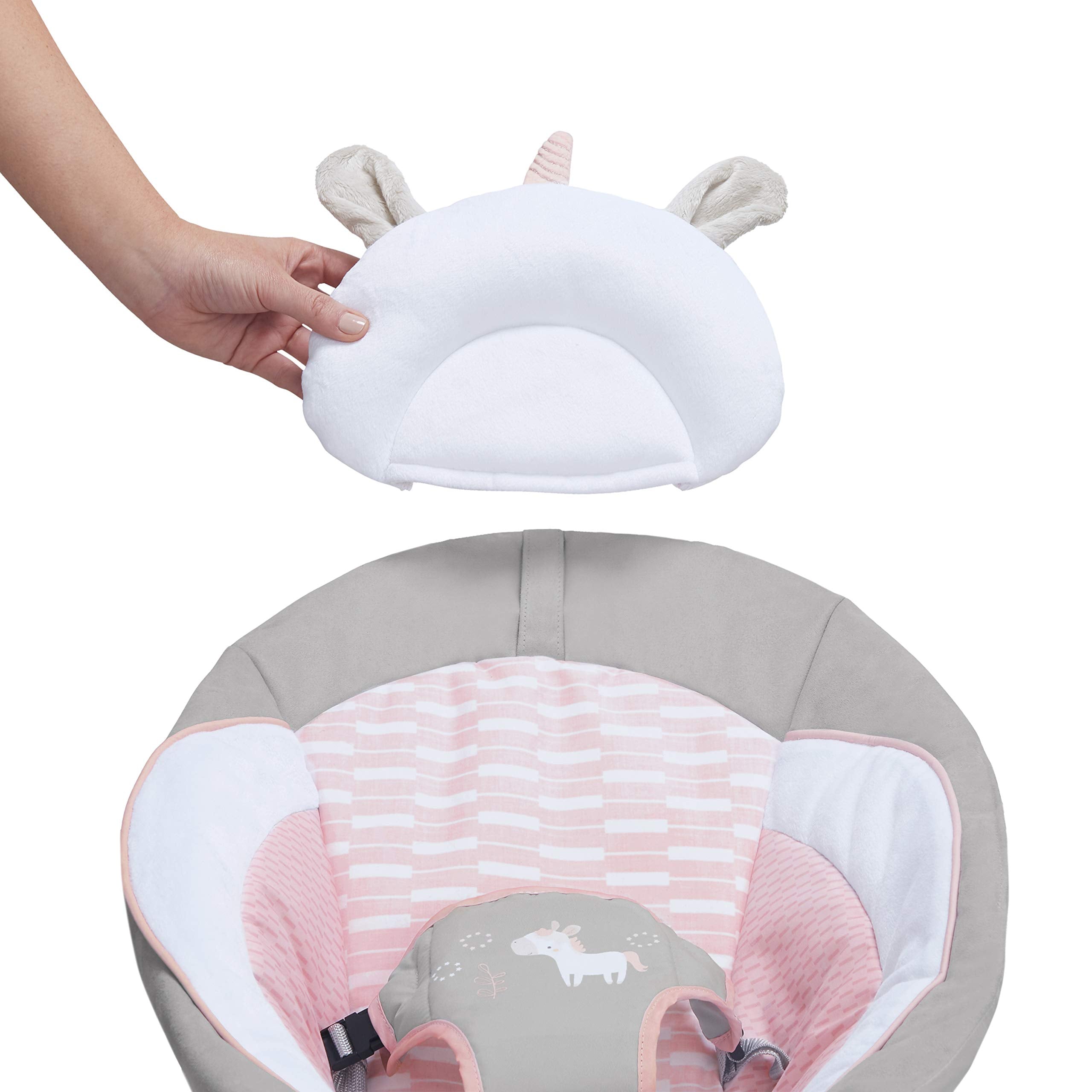 Ingenuity, Babywippe Babyschaukel mit Vibration und 8 Melodien, abnehmbare spielbogen, gepolsterter Kopfstütze, Sicherheitsgurt, Babysitz ,Lautstärkeregler, grau / rosa, ab der Geburt bis 9kg