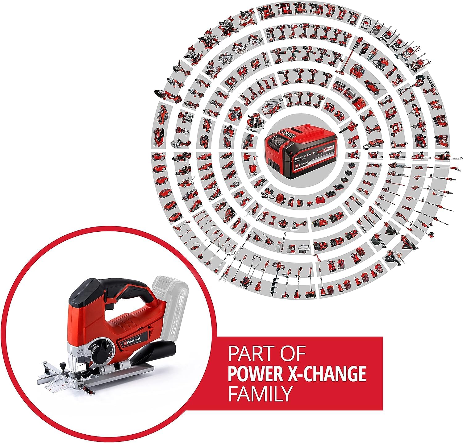 Einhell Akku-Stichsäge TE-JS 18/80 Li-Solo Power X-Change (18 V, max. 80 mm Schnitttiefe, 4-Stufen Pendelhub, Absaugadapter, Parallelanschlag, LED-Licht, ohne Akku)