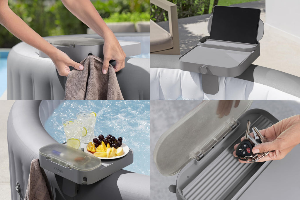 Bestway Xtras Lay-Z-SPA 4-in-1 Ablagetablett, 32 x 30 x 18 cm, verstellbar, geeignet für alle Lay-Z-SPA Modelle, spritzwassergeschütztes Aufbewahrungsfach, Handtuchaufhängern, Tablet-Halterung