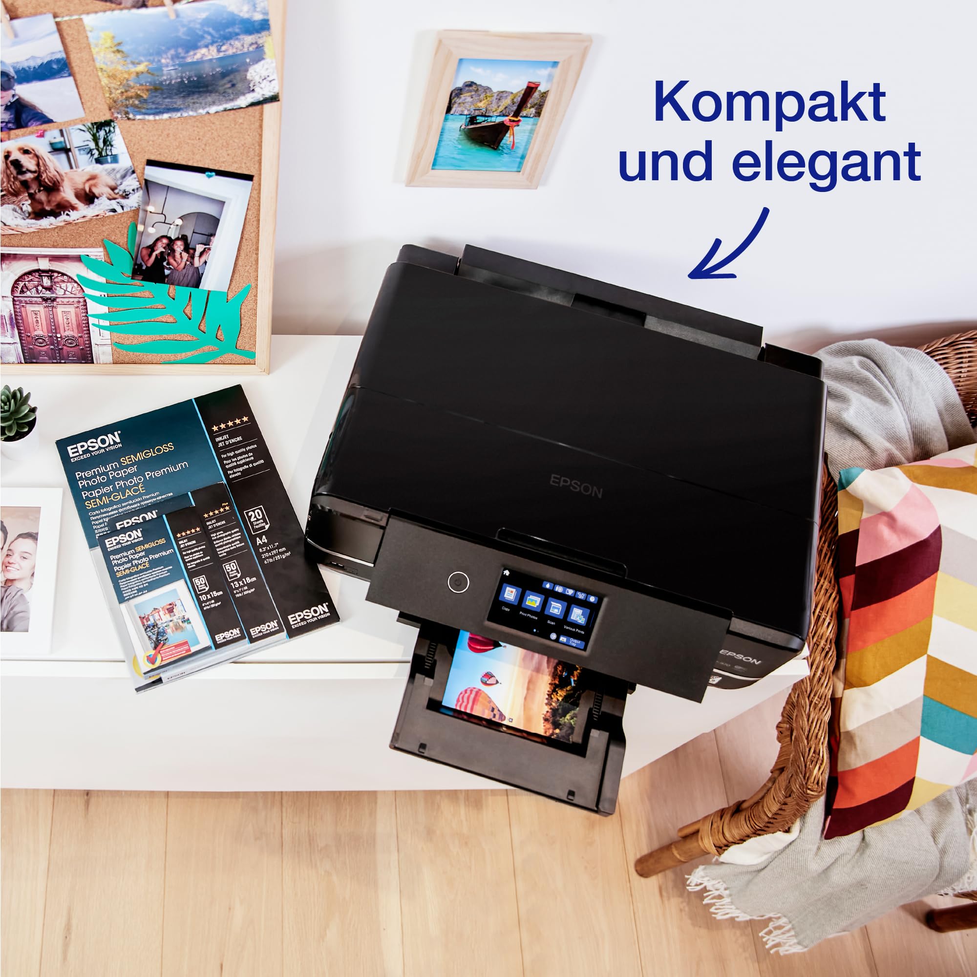 Epson Expression Photo XP-970 3-in-1 Tintenstrahl-Multifunktionsgerät Drucker (Scanner, Kopierer, WiFi, Ethernet, Duplex, 10,9 cm Touchscreen, Einzelpatronen, 6 Farben, DIN A3) schwarz, 10 x 15 cm