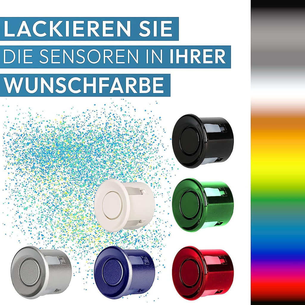 VSG24 Premium Einparkhilfe hinten zum nachrüsten am Auto, PDC Parksensoren hinten mit Stecksystem für einfachste Montage Rückfahrwarner mit Lautsprecher & 4 Sensoren Parkhilfe Nachrüstsatz Silber