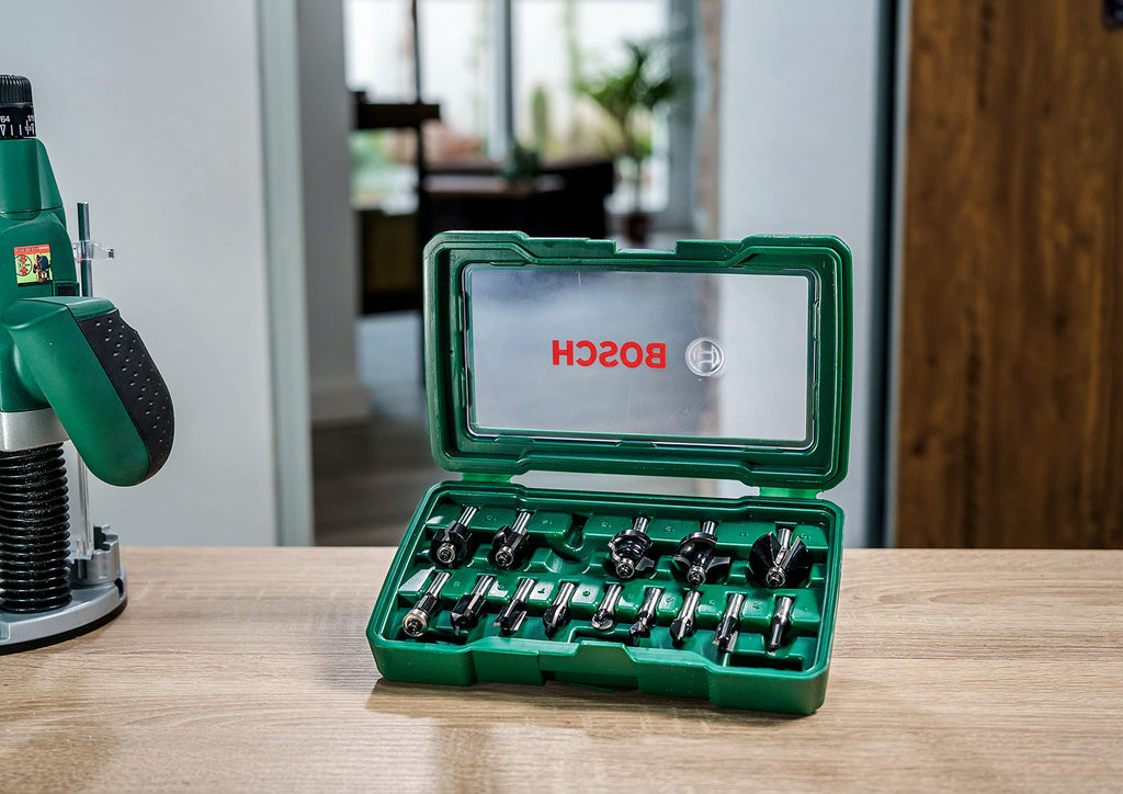 Bosch Accessories 15tlg. Hartmetall Fräser Set (für Holz, Ø-Schaft 8 mm, Zubehör Oberfräse)