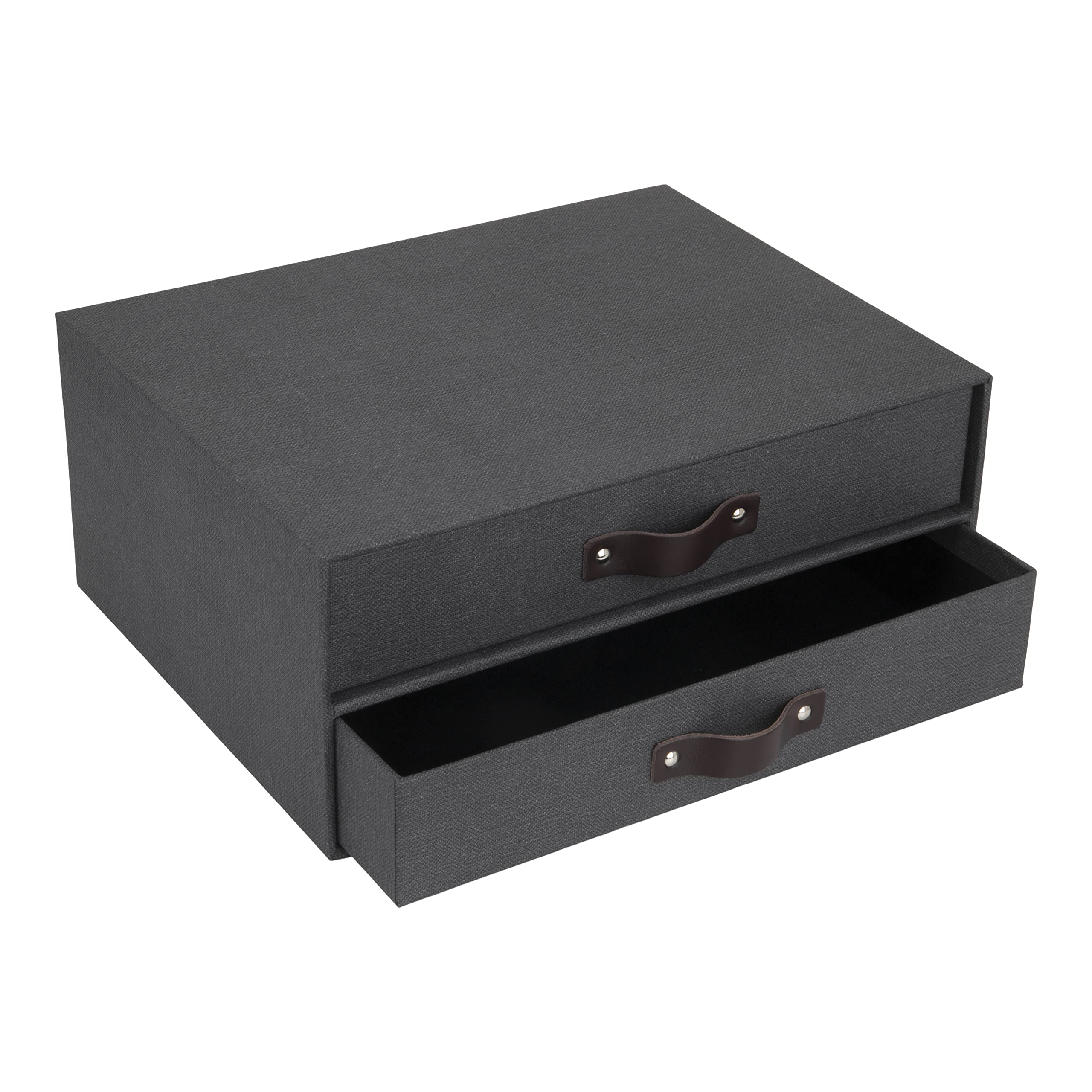 BIGSO BIRGER Schubladenbox – Aufbewahrungsbox mit 2 Schubladen – Schreibtisch Ablage für Dokumente & Bürobedarf – Ablagesystem aus recycelter Faserplatte und Papier – schwarz