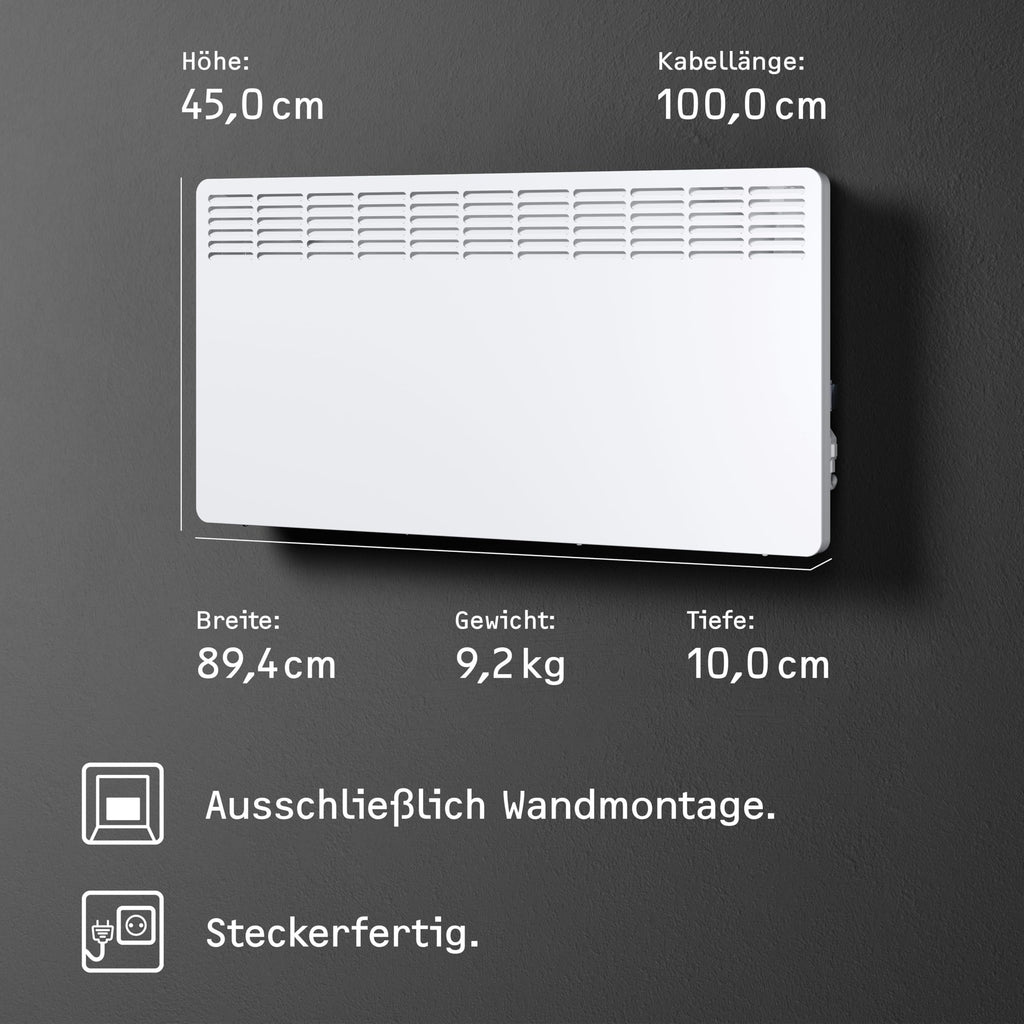 STIEBEL ELTRON Wandkonvektor CNS 250 Trend, 2,5 kW für ca. 30 m², TÜV geprüft, LC-Display, Wochentimer, Elektroheizung energiesparend, Wandmontage, mit Stecker, 236529
