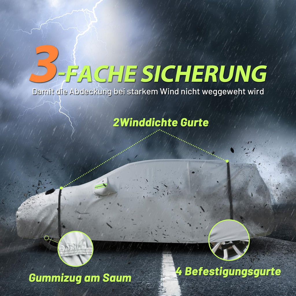 Favoto Autoabdeckung Vollgarage Auto Abdeckplane Staubdicht Wasserdicht Autohülle Autoplane Winter & Sommer für 400cm-435cm Schrägheck Auto 2.8kg
