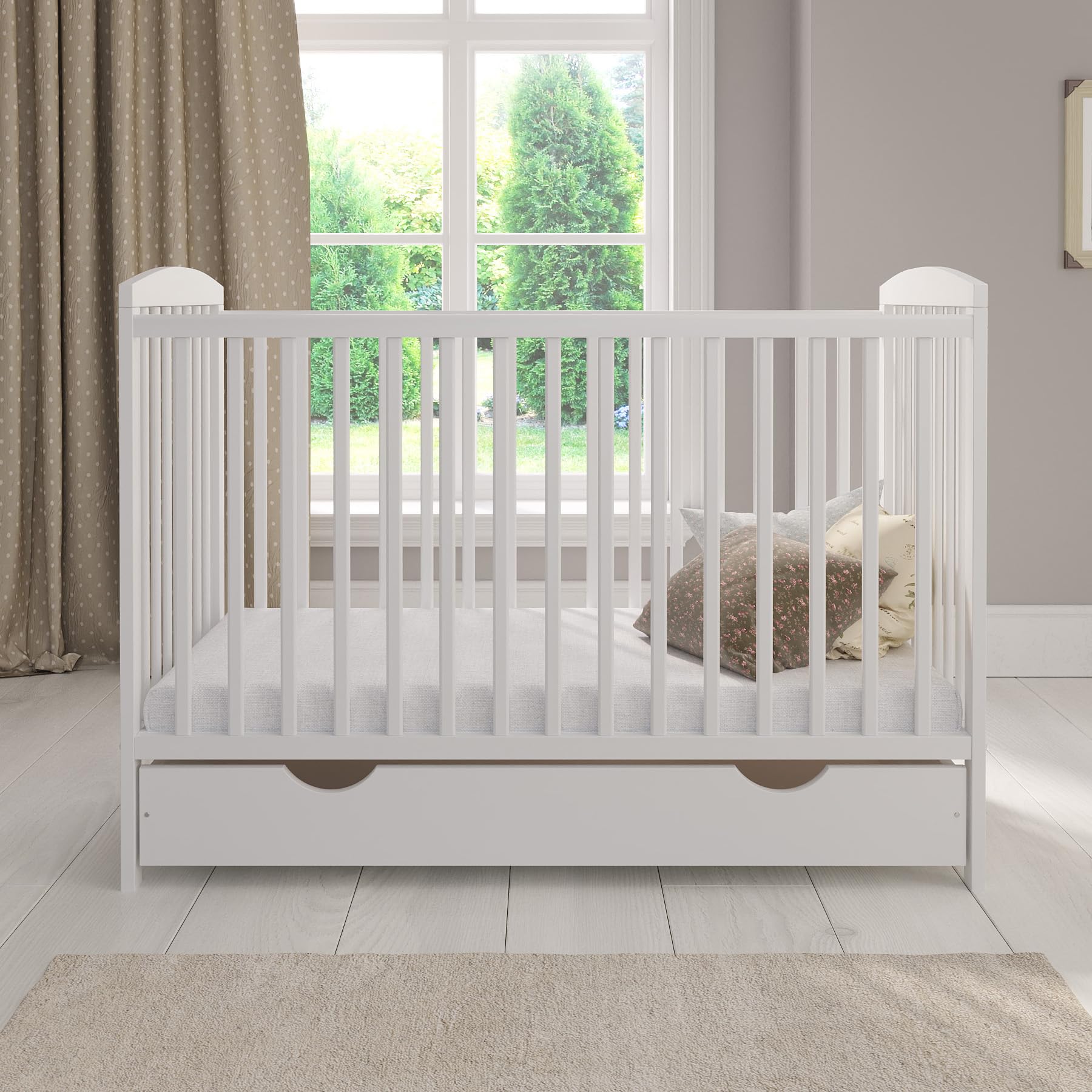 Love For Sleep Babybett Beistellbett 120x60cm mit Schaumstoffmatratze Weiß Jacob Kinderbett Baby Bett Holz - Kinderbett Babybett, Mitwachsend Gitterbett Baby Bed