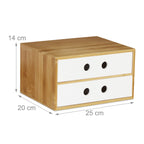 Relaxdays Schreibtisch Organizer, 2 Schubfächer, Bambus & MDF, Aufbewahrungsbox Büro, HxBxT: 14 x 25 x 20 cm, weiß