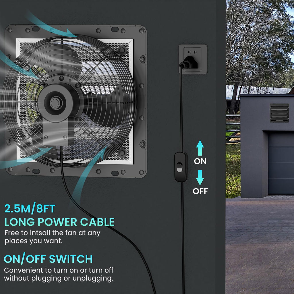 HG Power 350mm Abluftventilator Industrie Wandventilator 1500m³/h Wandlüfter mit Maschensieb Auspuffventilator mit EU-Stecker Aluminium Fensterventilator für Keller Garage Küche