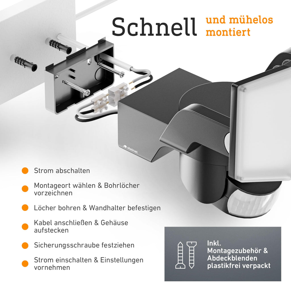 Steinel LED Strahler XLED Protect S Anthrazit, 180°/10 m Bewegungsmelder, Panorama Flutlicht, LED Panel voll schwenkbar, 14.3 W, IP54
