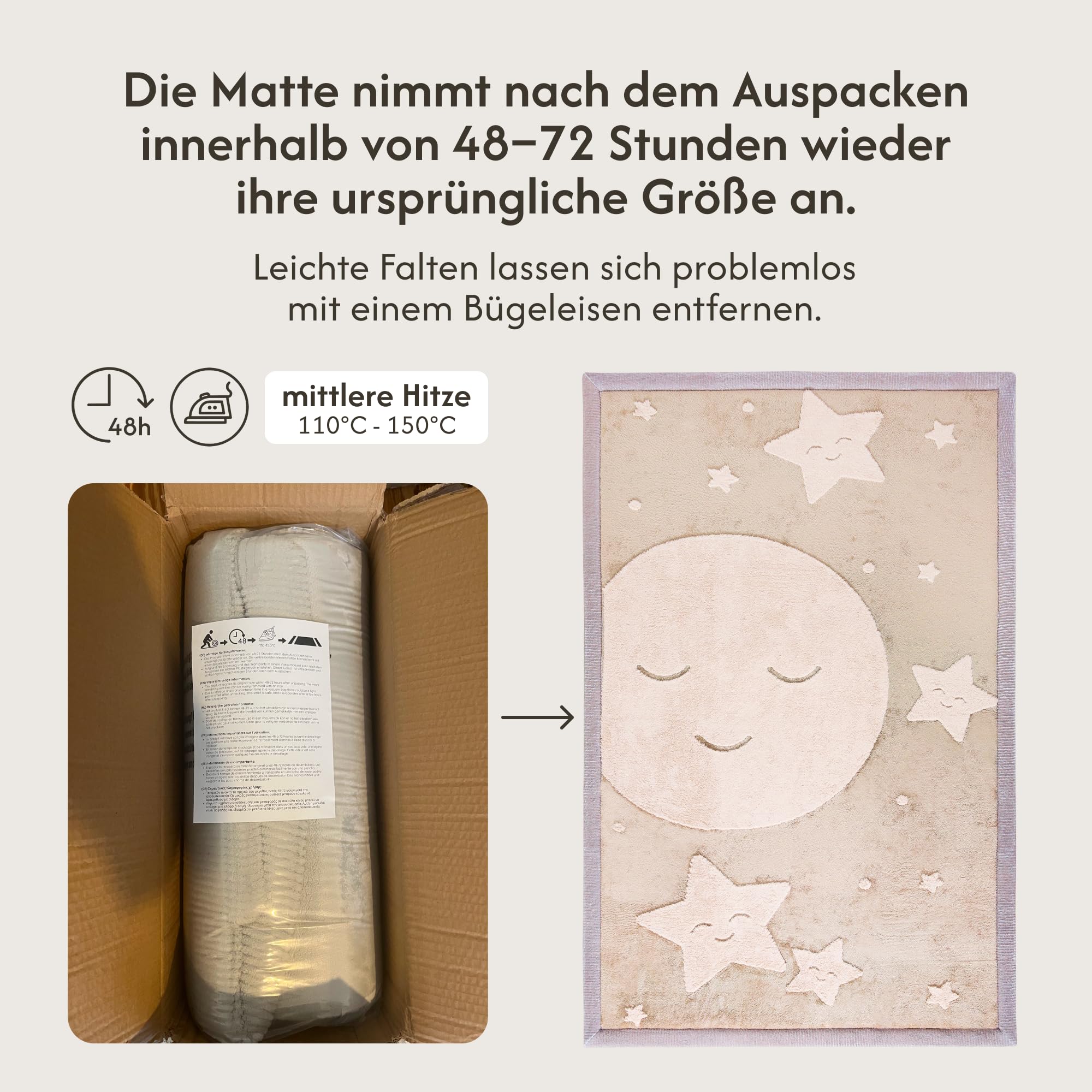 Wolkenweiche Spielmatte Baby 200x150x2,5cm, mond&Sterne – Teppich für Kinderzimmer mit hochwertigem Memory-Schaum – Krabbelmatte Baby mit Rutschfester Unterseite, Tatami Matte